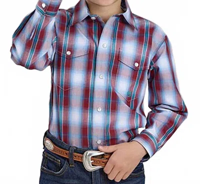 Roper Kids' Boys Amarillo Classic Snap Closure Plaid Shirt In Red In Multi