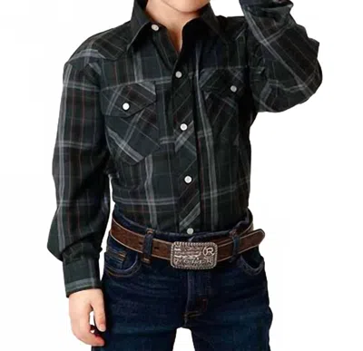 Roper Kids' Boys Plaid Long Sleeve Shirt In Forest Green / Navy