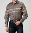 Roper Button Down Border Stripe Shirt In Gray In Multi