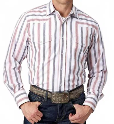 Roper Classic Blended Snap Long Sleeve Western Shirt In White In Multi