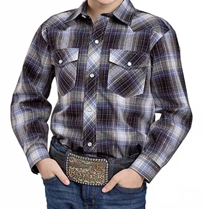 Roper Kids' Classic Lurex Plaid Snap Western Shirt In Blue/multi