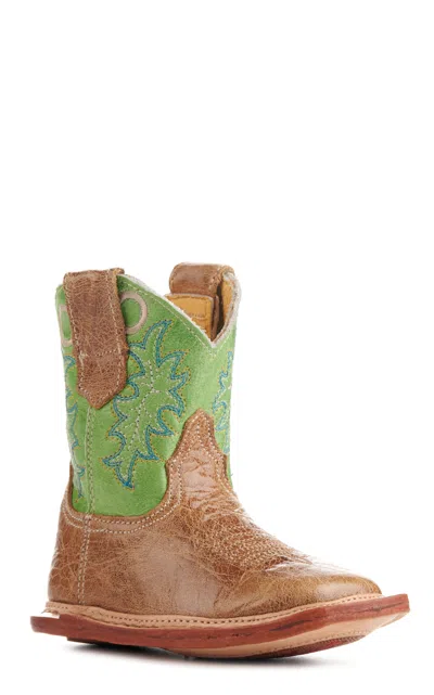Roper Cowbabies Brown And Green Ride 'em Cowboy Square Toe Cowboy Boots In Multi