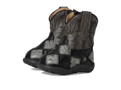 Roper Kids' Cowbaby Bird Blocks (infant/toddler) Cowboy Boots Black/grey Faux Ostrich Patchwork Vamp : 4 Toddler