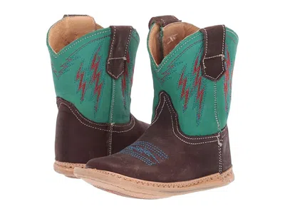Roper Kids' Cowbaby Lightning (infant/toddler) Cowboy Boots Brown Vamp/turquoise Shaft/lightning Embroidery : 2 