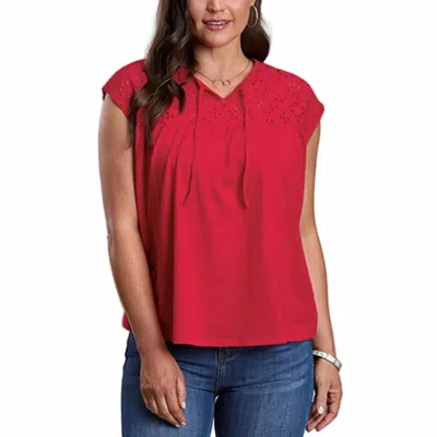 Roper Eyelet Embroidered Yoke Blouse In Scarlet Red