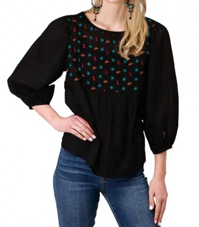 Roper Five Star Peasant Blouse In Black