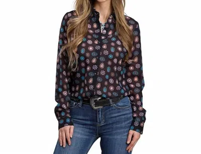 Roper Georgette Concho Print Shirt In Black In Multi