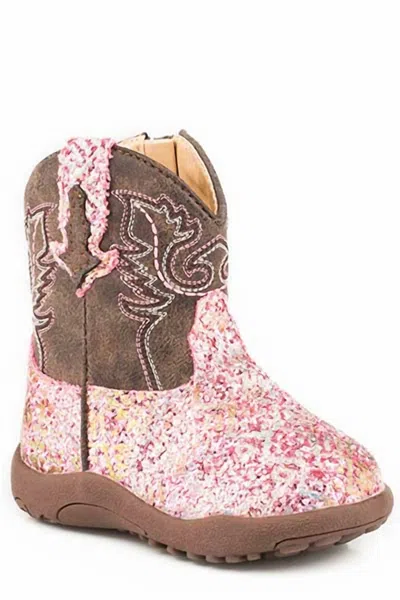 Roper Kids' Girl's Glitter Aztec Booties In Pink In Brown