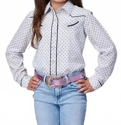 Roper Girl's Long Sleeve Retro Piped Top In White