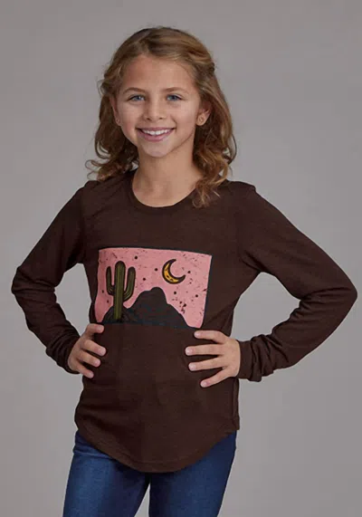 Roper Kids' Girl's Scoop Neck Top In Brown