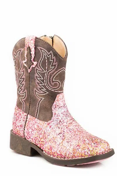 Roper Kids' Girl's Southwest Glitter Aztec Boots In Pink In Multi