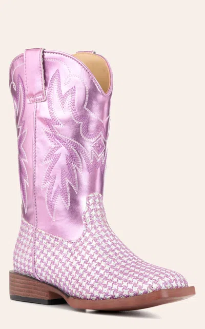 Roper Girls' Glitter Glam Metallic Purple Checkered Square Toe Cowboy Boots