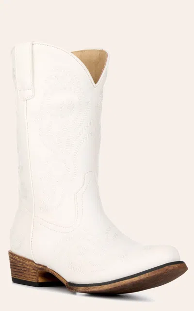 Roper Girls' Riley White Faux Leather Snip Toe Cowboy Boots