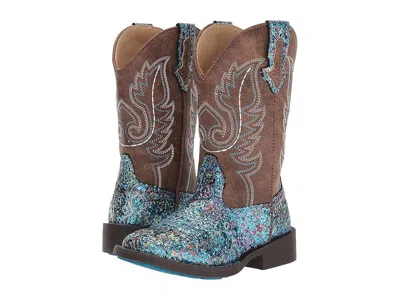 Roper Glitter Aztec (toddler/little Kid) Girl Cowboy Boots Blue Faux Glitter Vamp/brown Shaft : 9 Toddler 