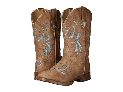 Roper Glitter Breeze Square Toe Boots (toddler/little Kid) Girl Cowboy Boots Tan : 3 Little Kid M, Synthet In Brown