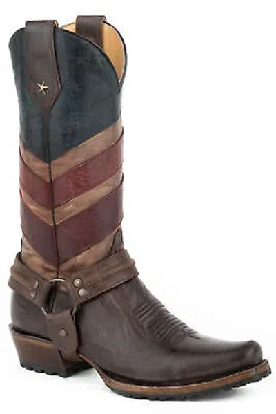 Pre-owned Roper Harness Mens Brown/red Leather Old Glory Cowboy Boots