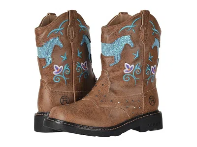 Roper Horse Flowers (toddler/little Kid) Girl Cowboy Boots Light Beige/glitter Cut Out Light Up Chunk : 9  In Multi