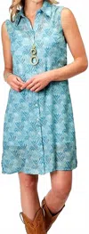 Roper Ikat Chevron Print Poly Sleeveless Dress In Blue In Blue