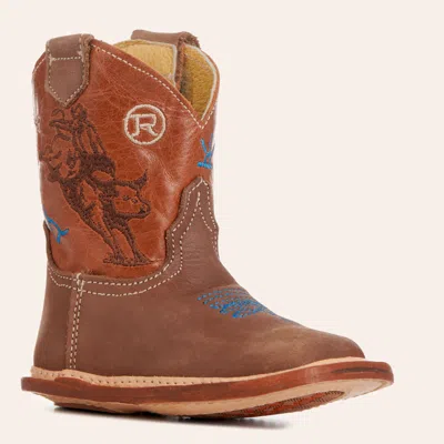 Roper Babies' Infant Brahma Bull Brown Faux Leather Wide Square Toe Cowboy Boots