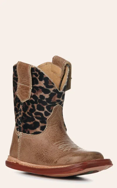 Roper Infant Cowbaby Tan And Cheetah Print Square Toe Cowboy Boots In Brown