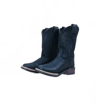 Roper Kid's Monterey Square Toe Boots In Black In Blue