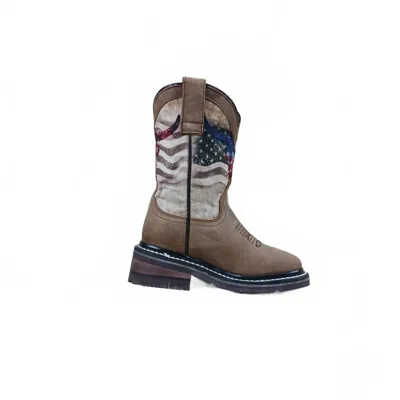 Roper Kids American Bull Square Toe Boots In Brown In Multi