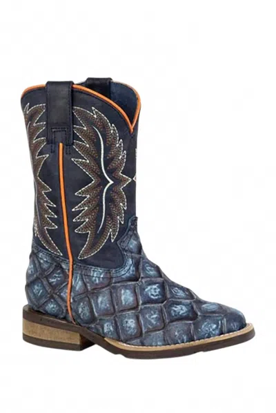 Roper Kids Big Fish Print Geo Sole Cowboy Boot In Blue