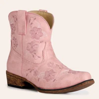 Roper Kids' Blossom Pink Faux Leather Snip Toe Cowboy Boots