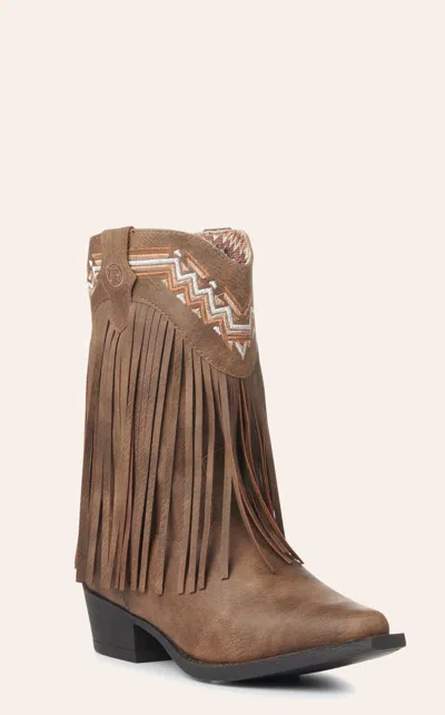 Roper Kids' Brown With Fringe And Embroidery Snip Toe Cowboy Boots