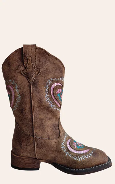 Roper Kids' Lydia Cowboy Boots – Vintage Tan Glitter Heart In Brown