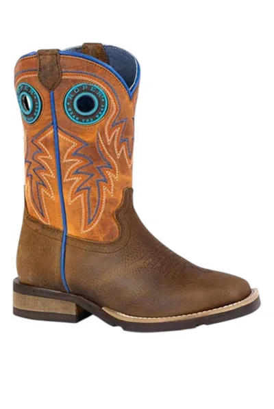 Roper Kids Steer Hide Reo Sole Cowboy Boot In Brown/orange