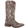 Roper Ladies Belle Ii Sanded Leather Inlay Boots In Dark Brown In Animal Print