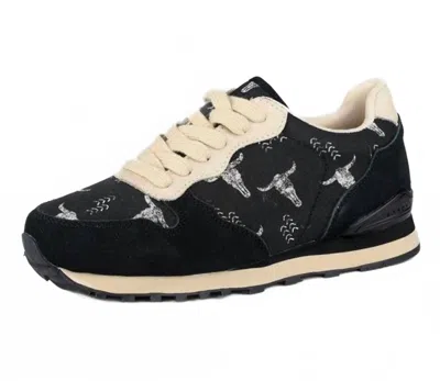 Roper Ladies Giddy Up Longhorn Print Casual Shoes In Black
