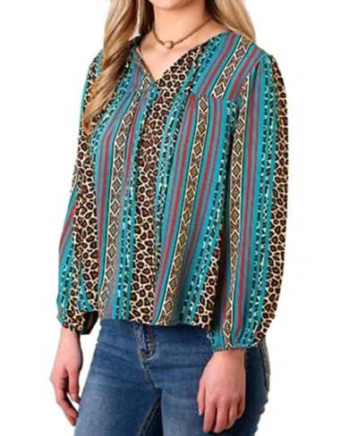 Roper Leopard Print Serape Top In Multi