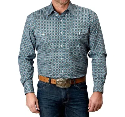 Roper Long Sleeve Button Medallion Print Shirt In Multi In Green