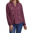 Roper Long Sleeve Embroidered Wine Blouse In Mauve In Purple