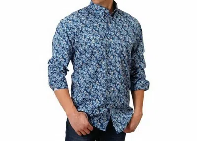 Roper Long Sleeve Paisley Western Shirt In Indigo Blue