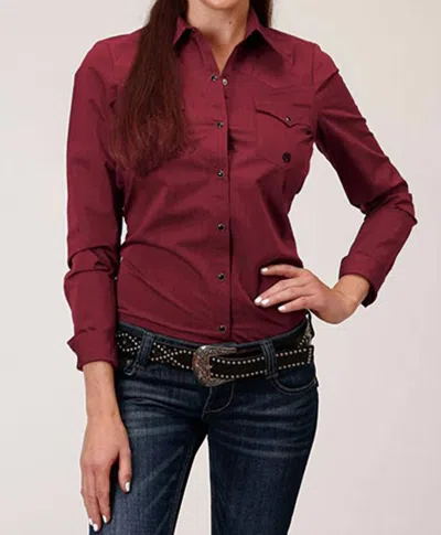 Roper Long Sleeve Snap Shirt In Burgundy In White