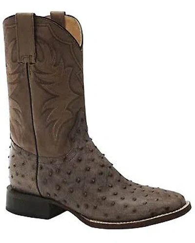 Pre-owned Roper Men's All In Ostrich Western Boot - Broad Square Toe - 09-020-6500-8179 Br In Brown