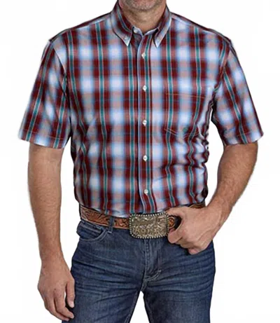 Roper Men's Amarillo Grasslands Plaid Short Sleeve Shirt In Red In Burgundy