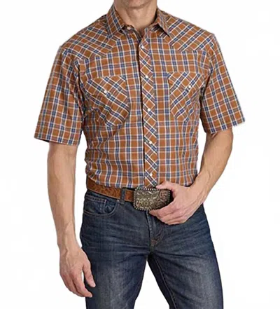 Roper Men's Classic Plaid Snap Closure Shirt In Tan In Multi