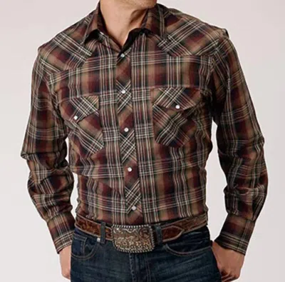 Roper Men's Classic Snap Western Shirt In Brown/black
