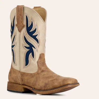Roper Men's Draftmaster Tan & Cream Wide Square Toe Cowboy Boots