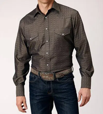 Roper Men's Floral Stripe Snap Dress Shirt In Grey In Brown