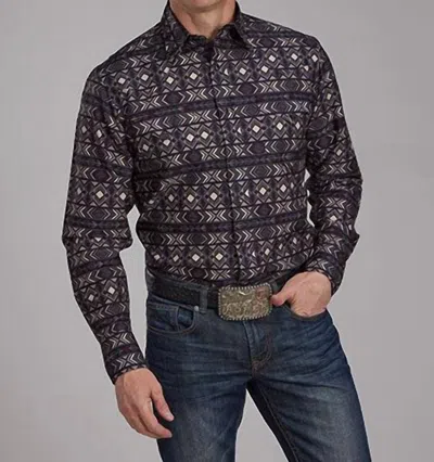 Roper Men's Horizontal Print Design Pop Color Aztec Print Shirt In Blue