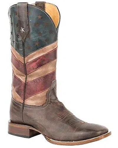 Pre-owned Roper Men's Patriotic Hoss Western Boot - Broad Square Toe - 09-020-7001-0149 Br In Brown