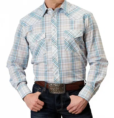 Roper Men's Plaid Long Sleeve Western Shirt Top In Multi In Blue