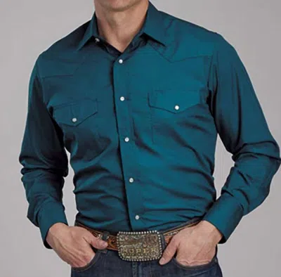 Roper Men's Snap Long Sleeve Western Shirt In Blue Steel In Green