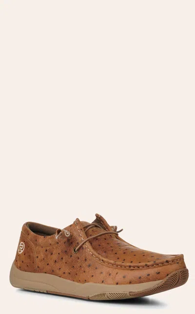 Roper Men's Tan Ostrich Print Lace-up Chukka Driving Moccasin In Brown