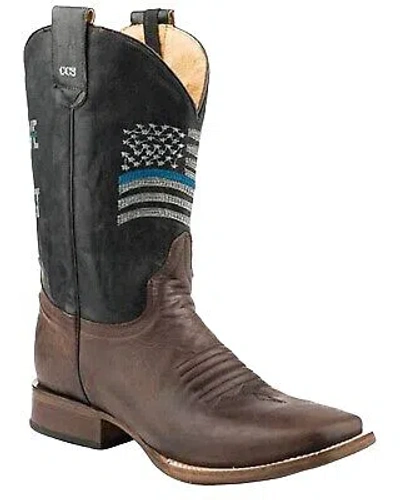 Pre-owned Roper Men's Thin Blue Line Western Boot - Broad Square Toe - 09-020-8252-0880 Br In Brown